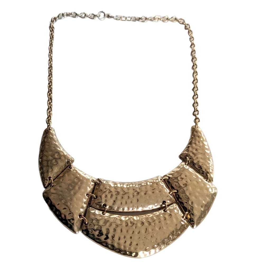 Hammered Gold Tone Statement Necklace